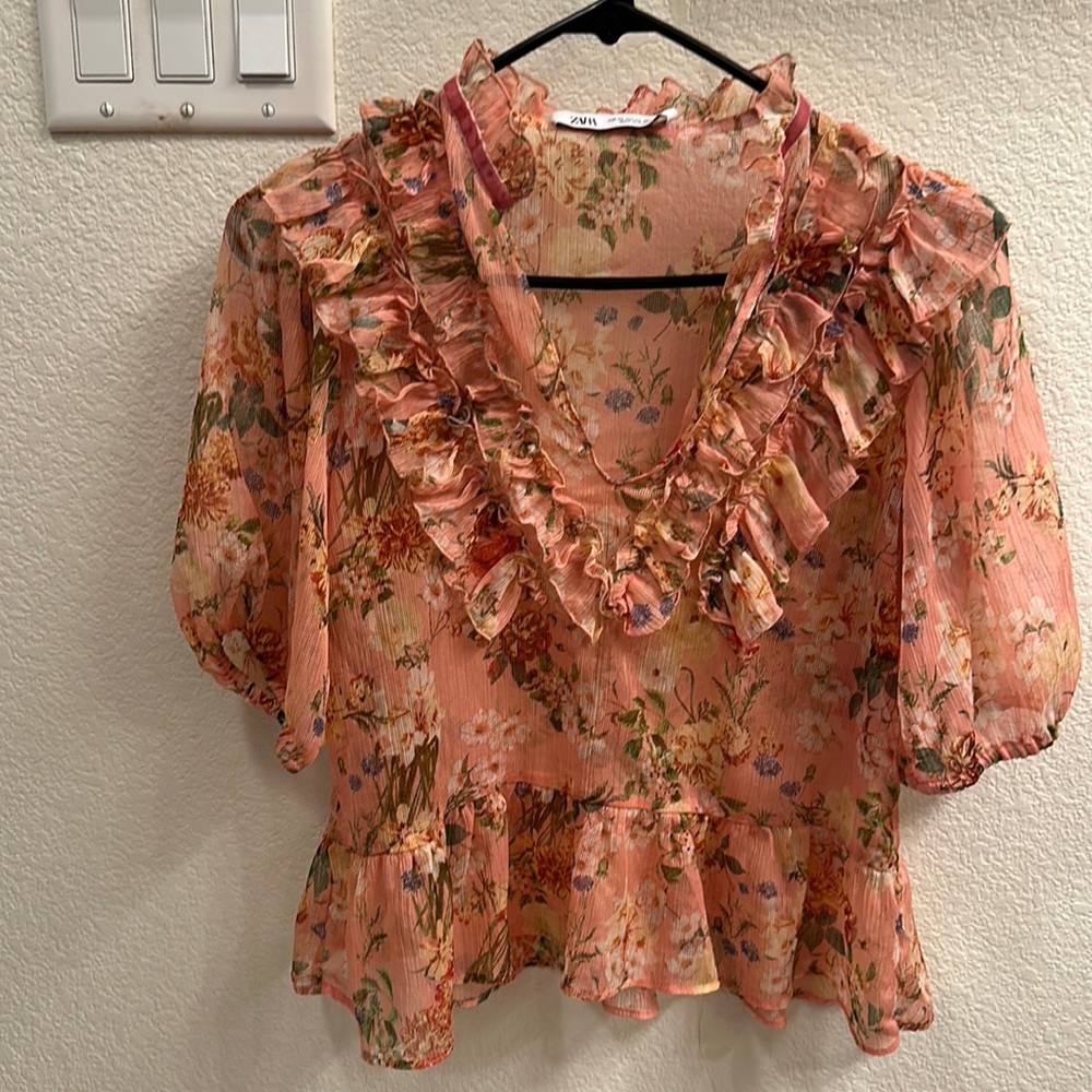 Zara Peach Ruffle Top